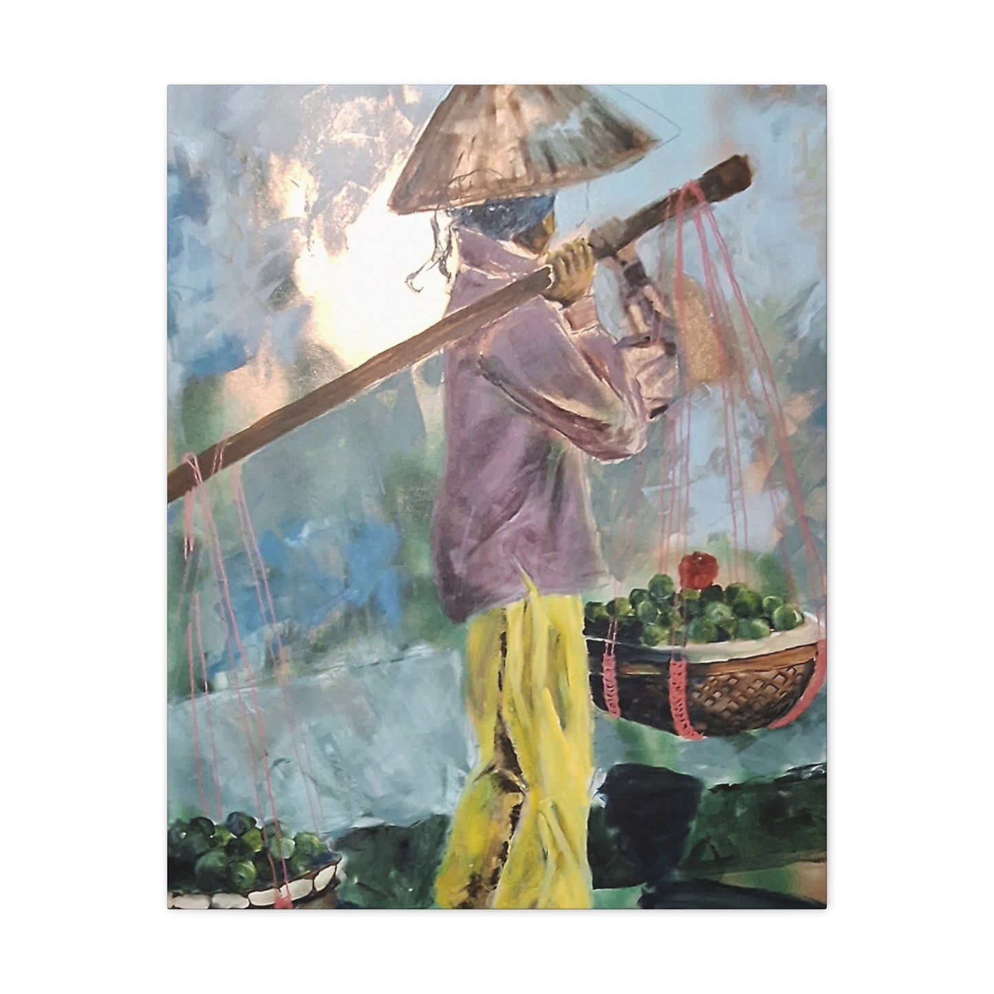 "Life Gave Her Lemons" Print on Matte Canvas - Asian Woman at the Market | Stretched 1.25" Wall Art