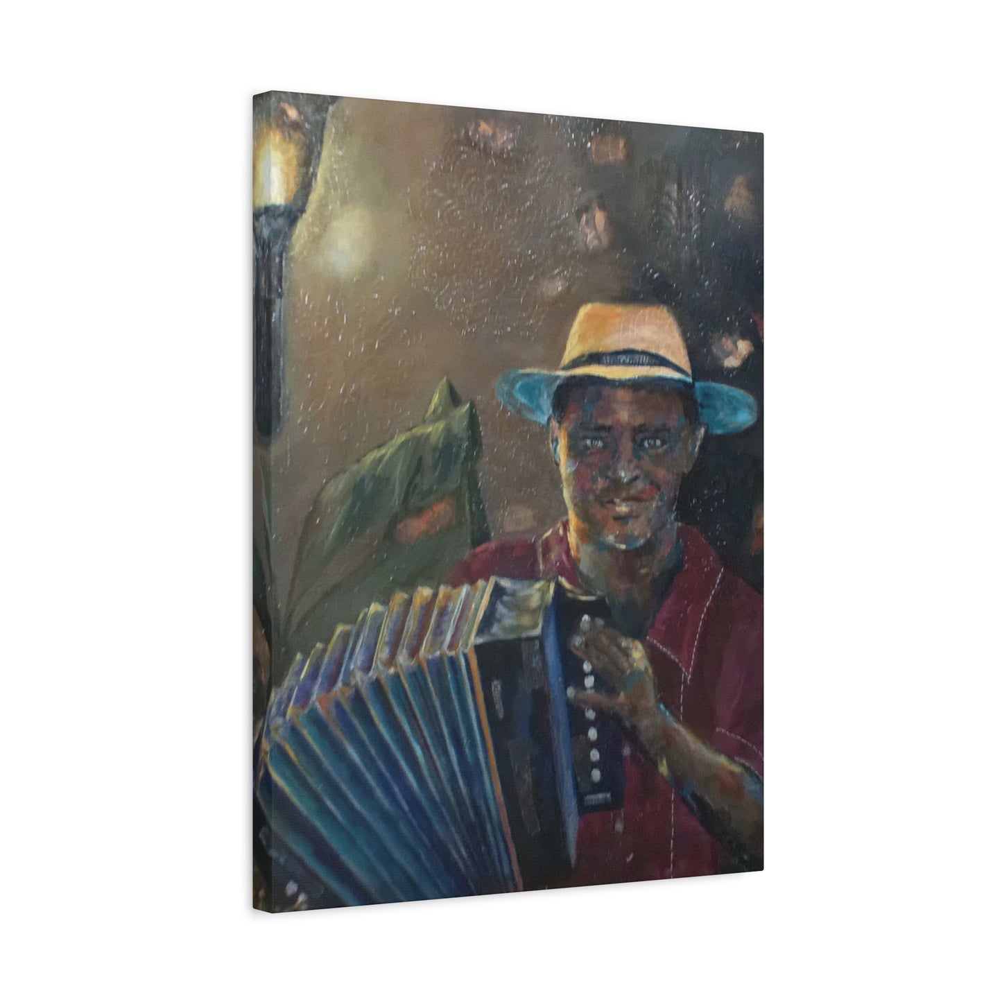 "Acordionista" Print on Matte Canvas - Merengue, Blues, Jazz Musician | Stretched 1.25" Wall Art