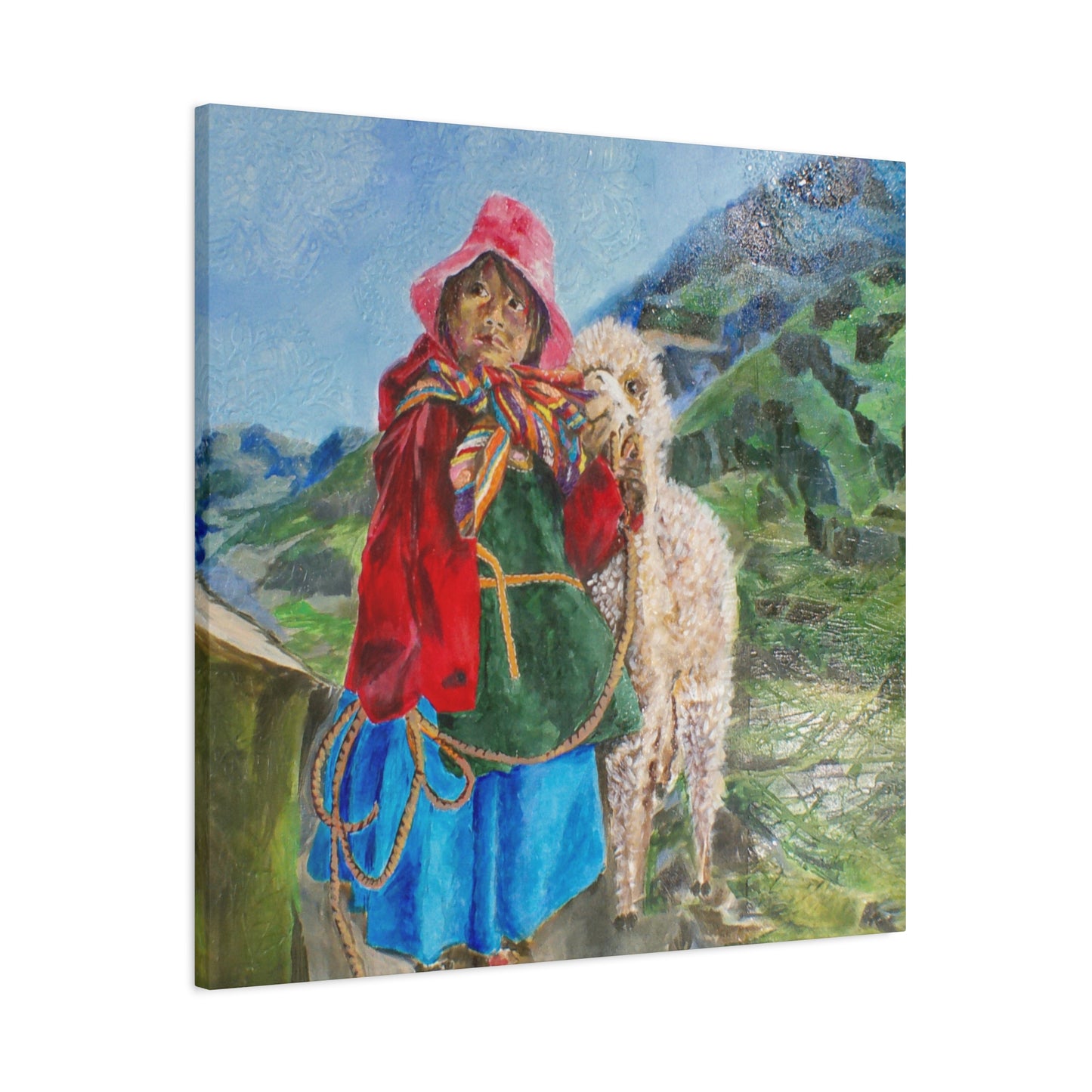 "Maria Had A Little Llama" Print on Matte Canvas - Child From The Andes | Stretched 1.25" Wall Art