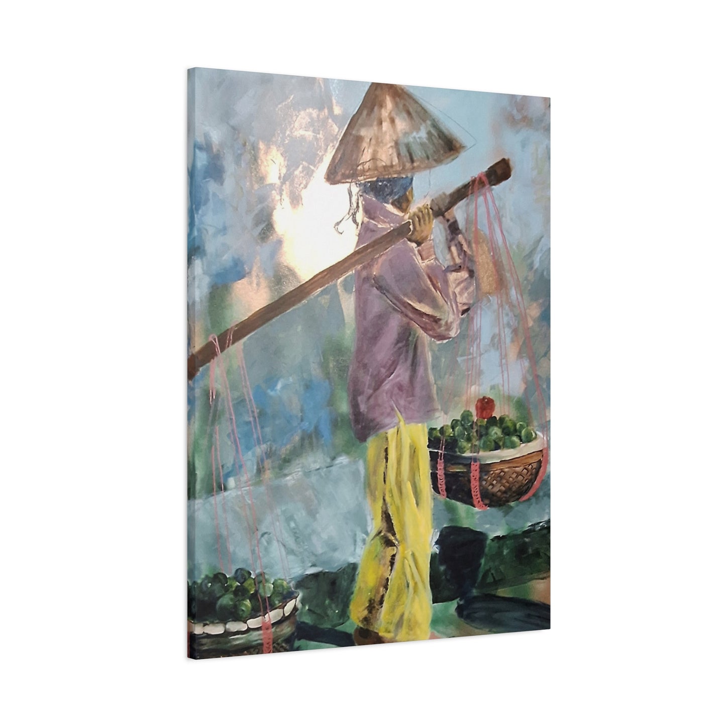 "Life Gave Her Lemons" Print on Matte Canvas - Asian Woman at the Market | Stretched 1.25" Wall Art