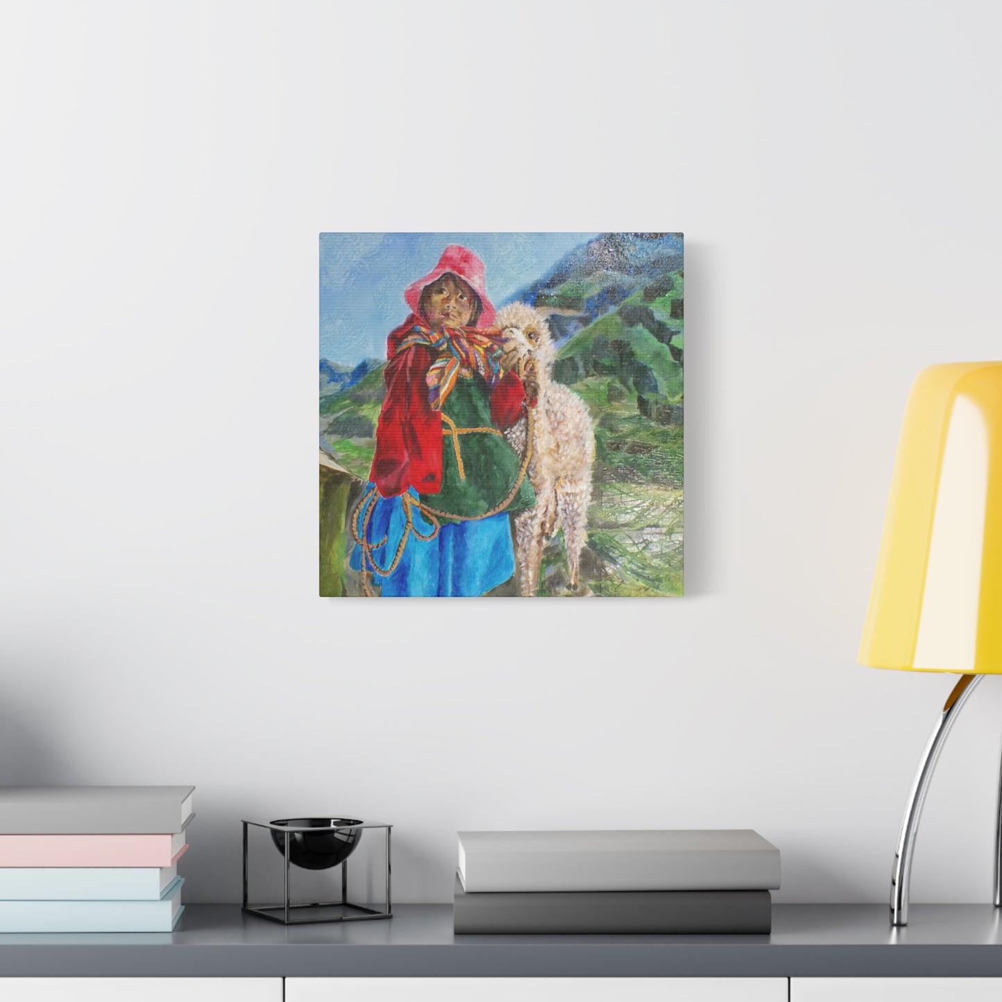 "Maria Had A Little Llama" Print on Matte Canvas - Child From The Andes | Stretched 1.25" Wall Art