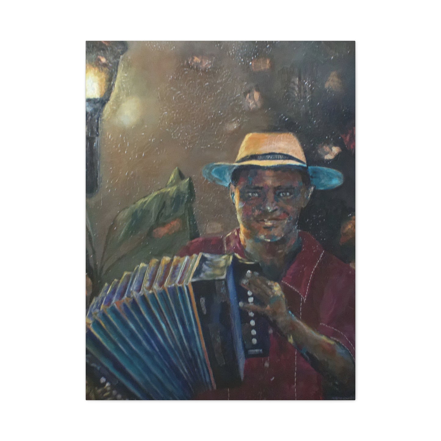 "Acordionista" Print on Matte Canvas - Merengue, Blues, Jazz Musician | Stretched 1.25" Wall Art