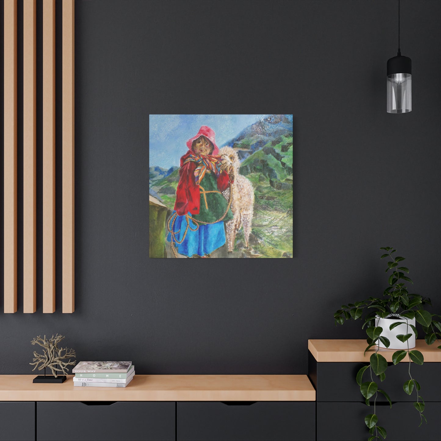 "Maria Had A Little Llama" Print on Matte Canvas - Child From The Andes | Stretched 1.25" Wall Art
