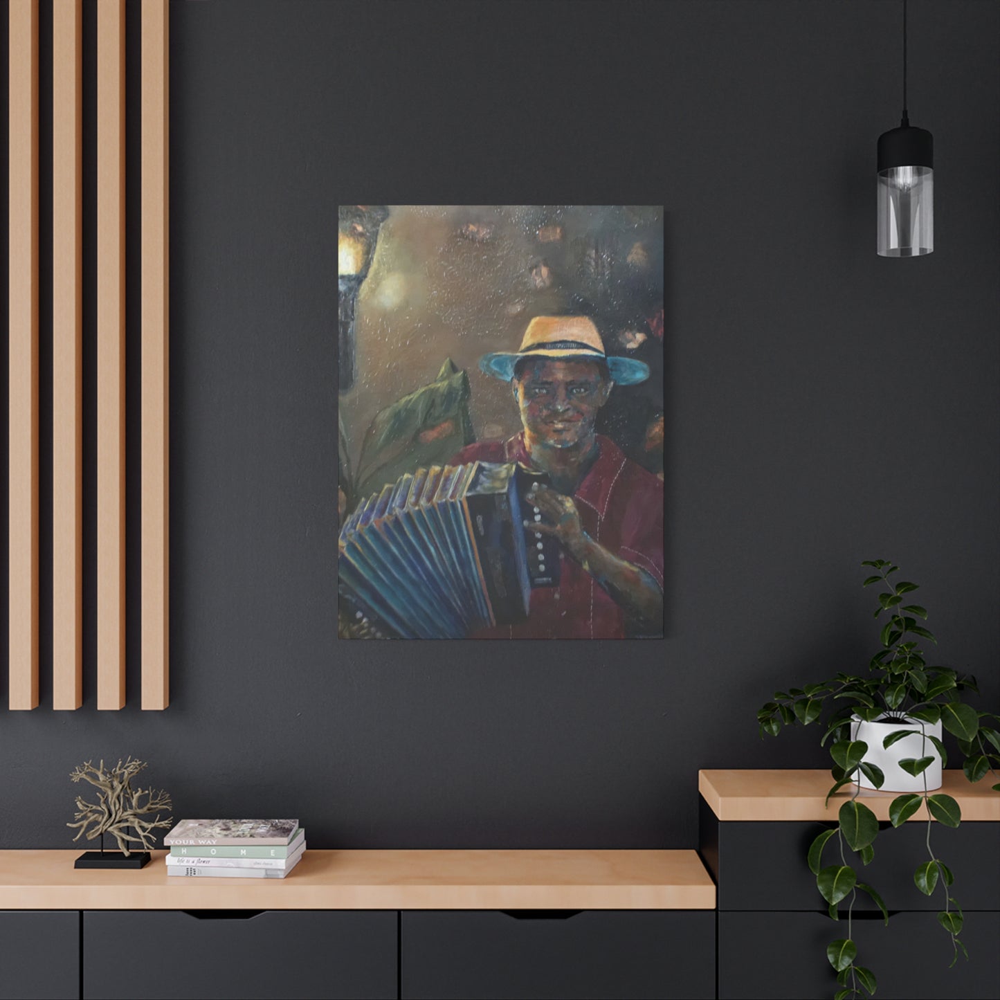 "Acordionista" Print on Matte Canvas - Merengue, Blues, Jazz Musician | Stretched 1.25" Wall Art