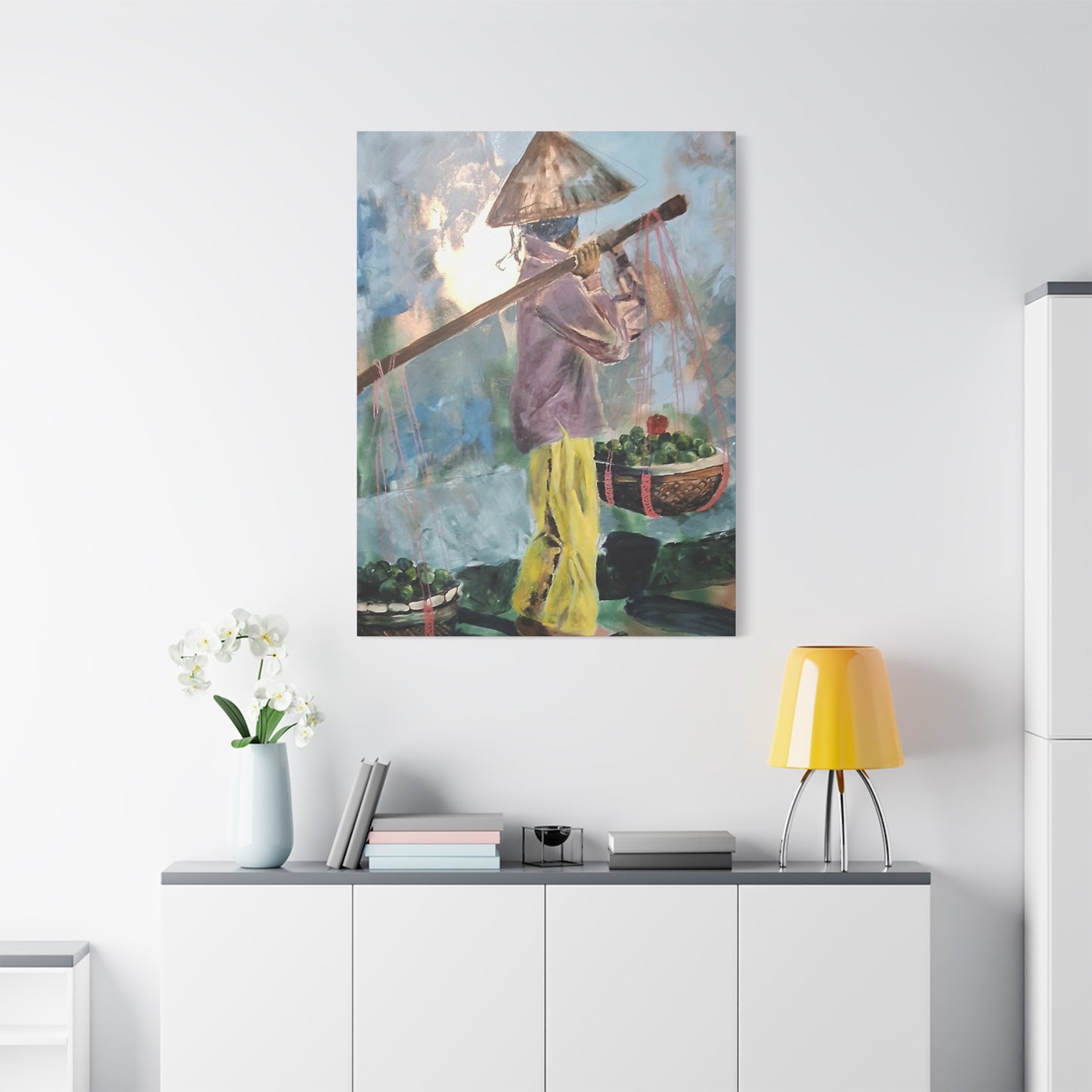 "Life Gave Her Lemons" Print on Matte Canvas - Asian Woman at the Market | Stretched 1.25" Wall Art