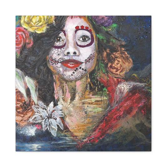 "Night Sugar" Print on Matte Canvas - Soulful Woman Sugarskull | Stretched 1.25" Wall Art