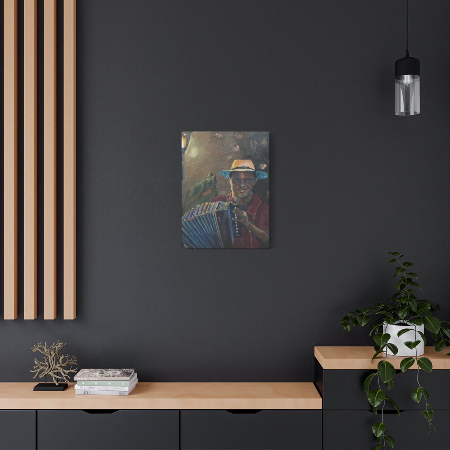 "Acordionista" Print on Matte Canvas - Merengue, Blues, Jazz Musician | Stretched 1.25" Wall Art