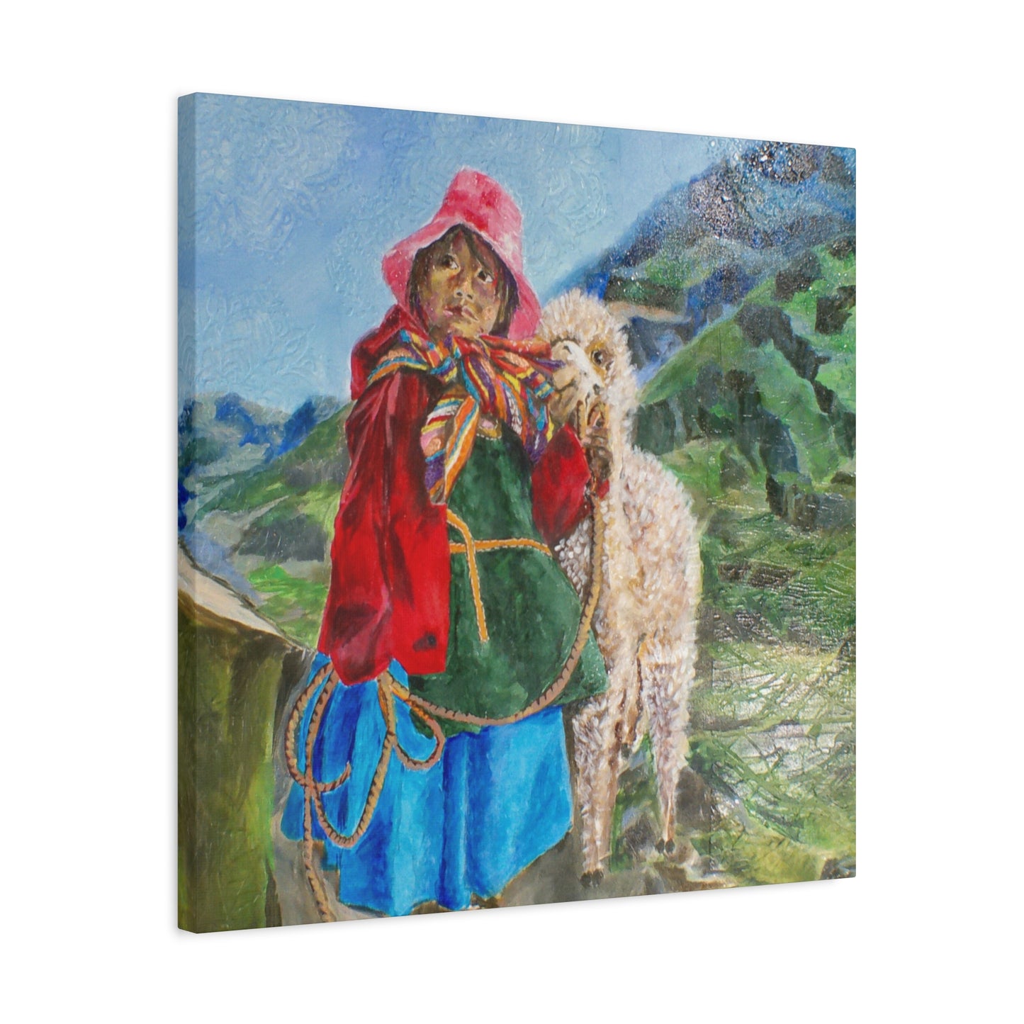 "Maria Had A Little Llama" Print on Matte Canvas - Child From The Andes | Stretched 1.25" Wall Art