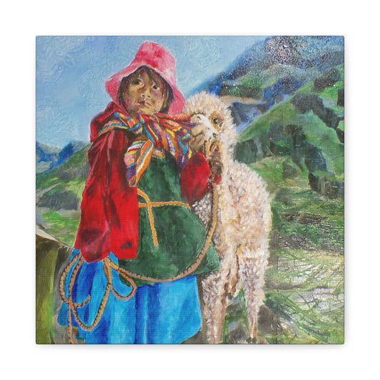 "Maria Had A Little Llama" Print on Matte Canvas - Child From The Andes | Stretched 1.25" Wall Art