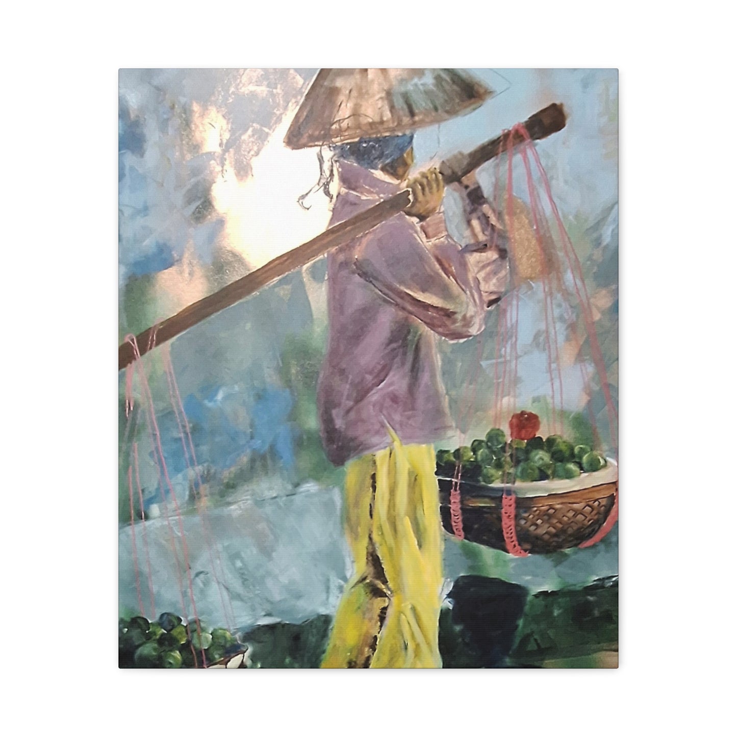 "Life Gave Her Lemons" Print on Matte Canvas - Asian Woman at the Market | Stretched 1.25" Wall Art
