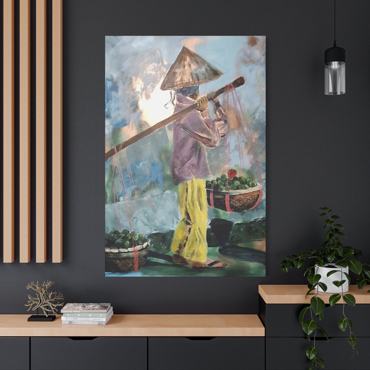 "Life Gave Her Lemons" Print on Matte Canvas - Asian Woman at the Market | Stretched 1.25" Wall Art