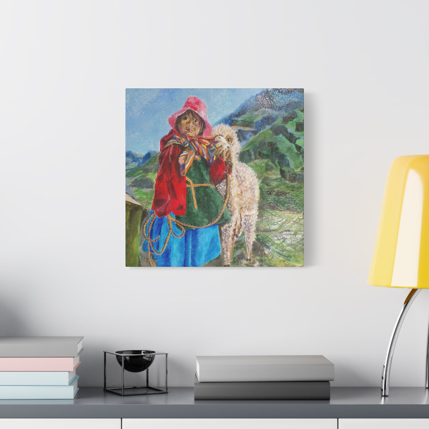 "Maria Had A Little Llama" Print on Matte Canvas - Child From The Andes | Stretched 1.25" Wall Art