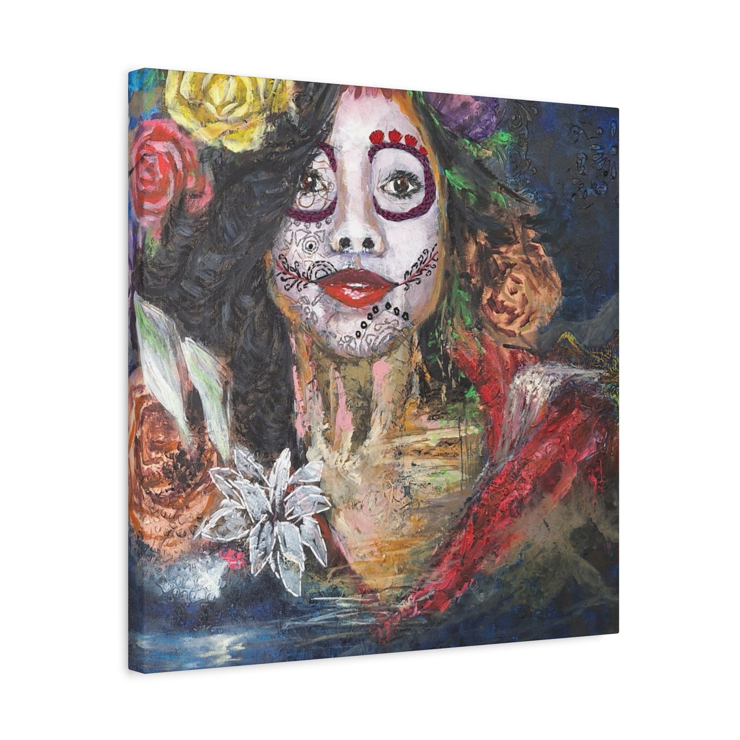 "Night Sugar" Print on Matte Canvas - Soulful Woman Sugarskull | Stretched 1.25" Wall Art