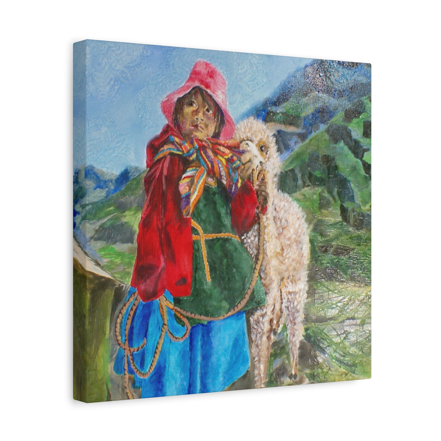 "Maria Had A Little Llama" Print on Matte Canvas - Child From The Andes | Stretched 1.25" Wall Art