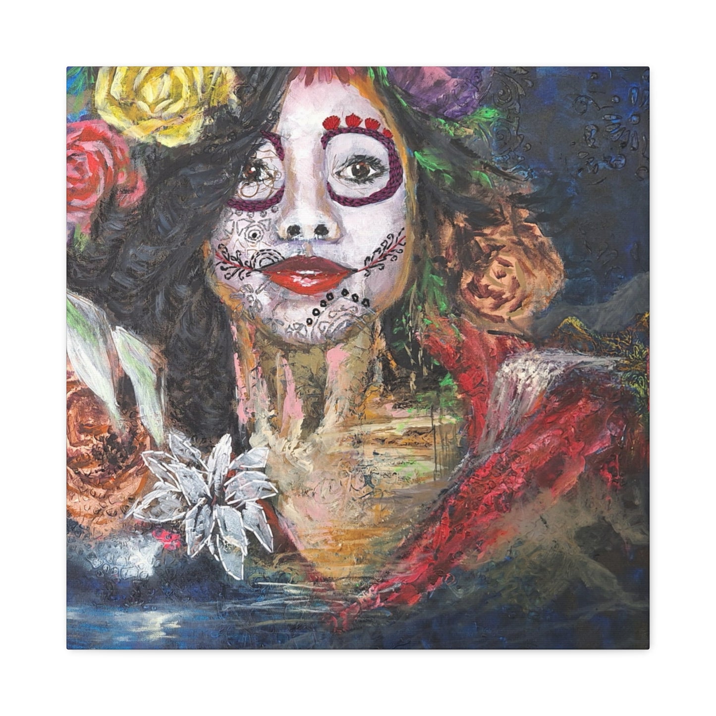"Night Sugar" Print on Matte Canvas - Soulful Woman Sugarskull | Stretched 1.25" Wall Art
