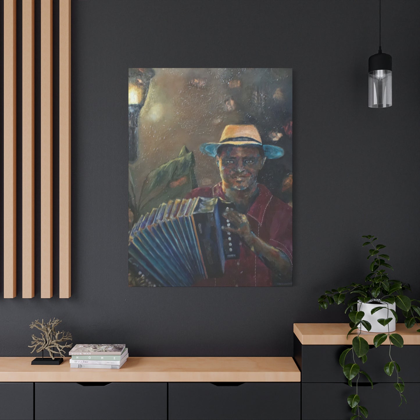 "Acordionista" Print on Matte Canvas - Merengue, Blues, Jazz Musician | Stretched 1.25" Wall Art