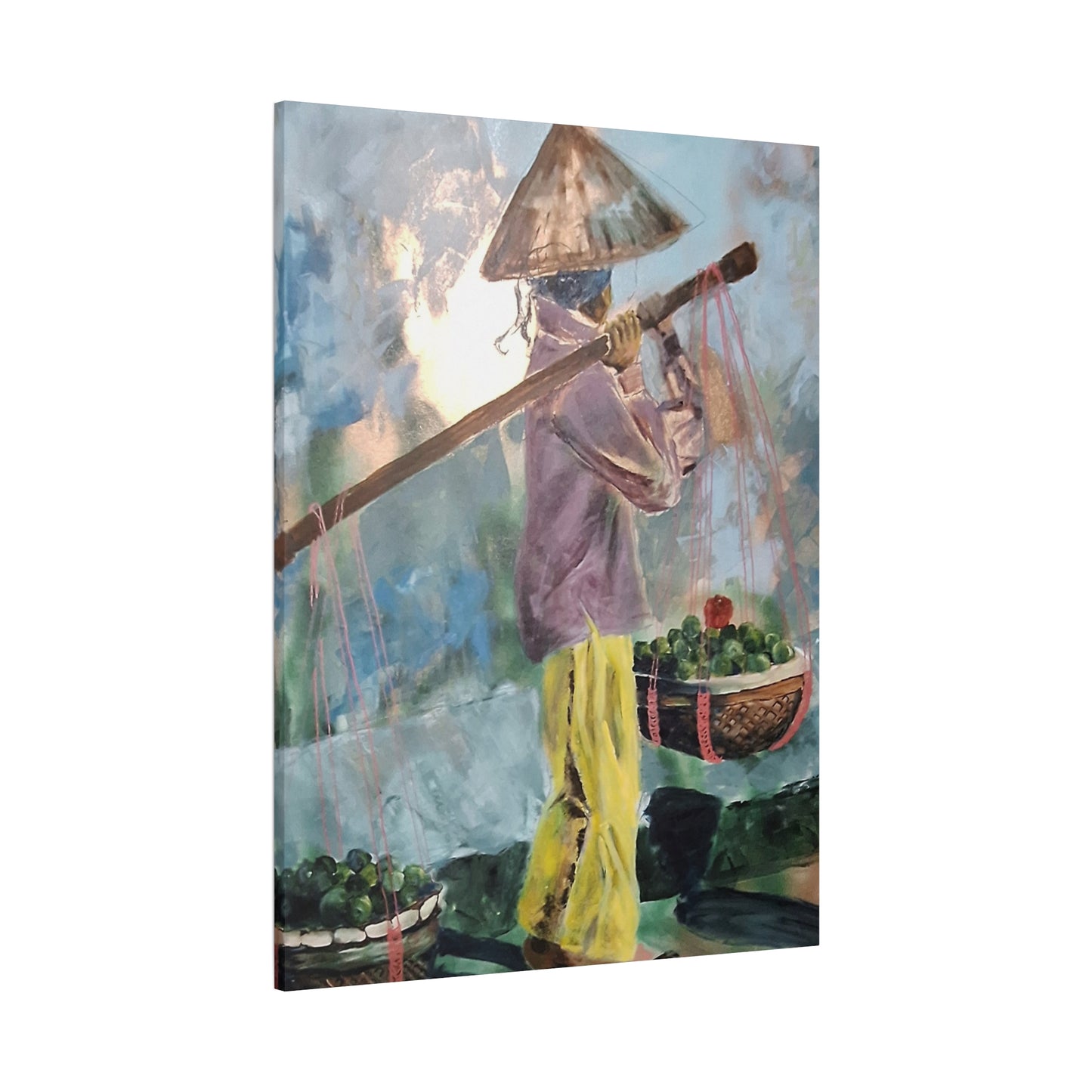 "Life Gave Her Lemons" Print on Matte Canvas - Asian Woman at the Market | Stretched 1.25" Wall Art