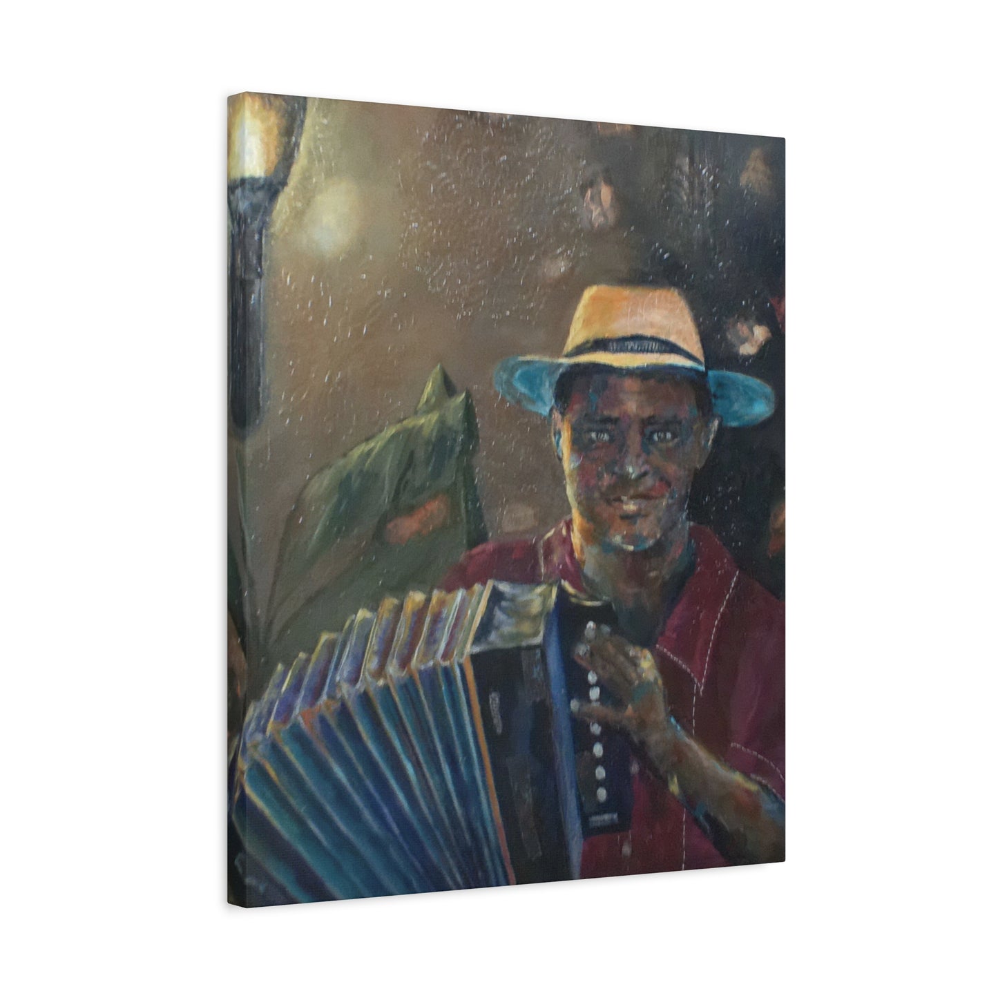 "Acordionista" Print on Matte Canvas - Merengue, Blues, Jazz Musician | Stretched 1.25" Wall Art