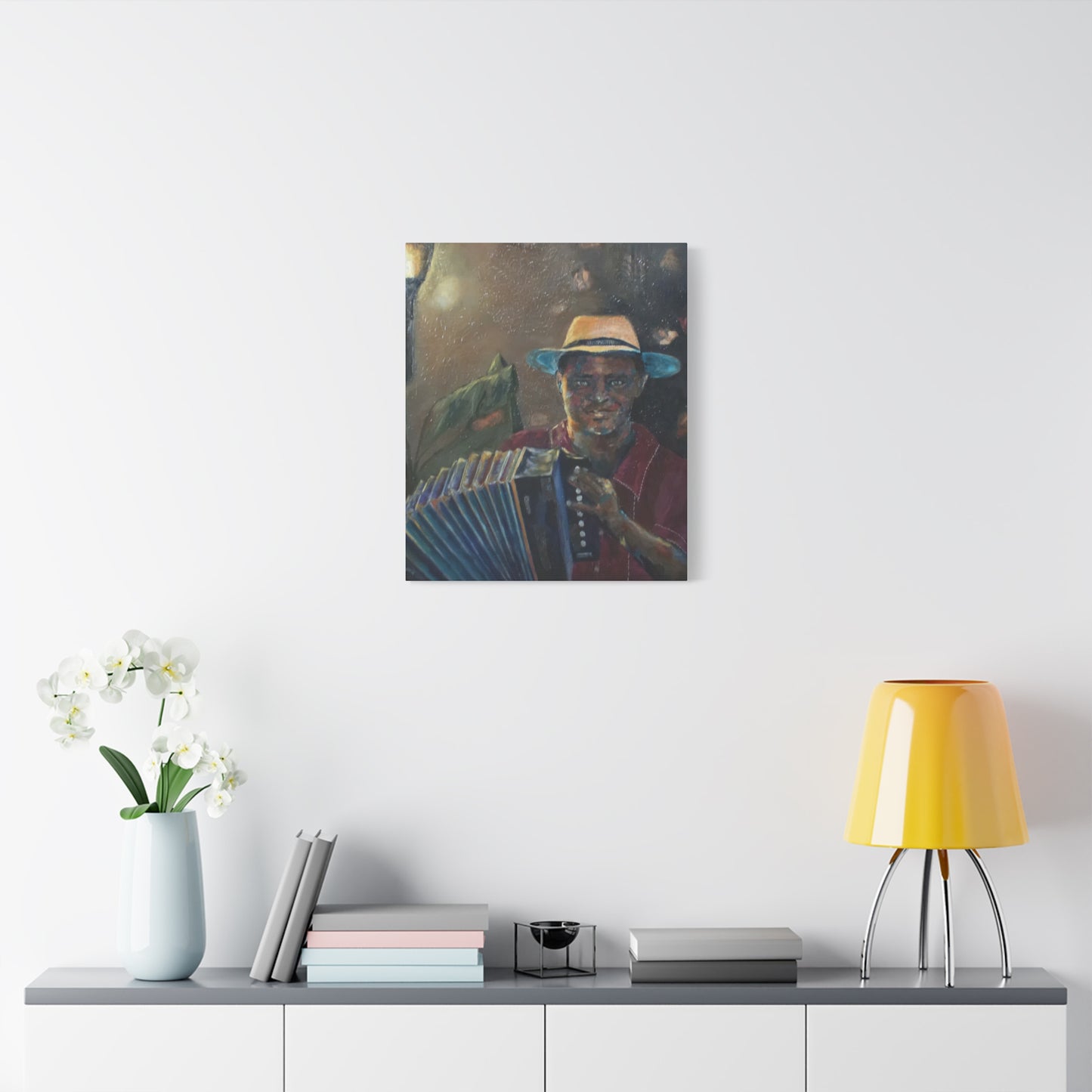 "Acordionista" Print on Matte Canvas - Merengue, Blues, Jazz Musician | Stretched 1.25" Wall Art