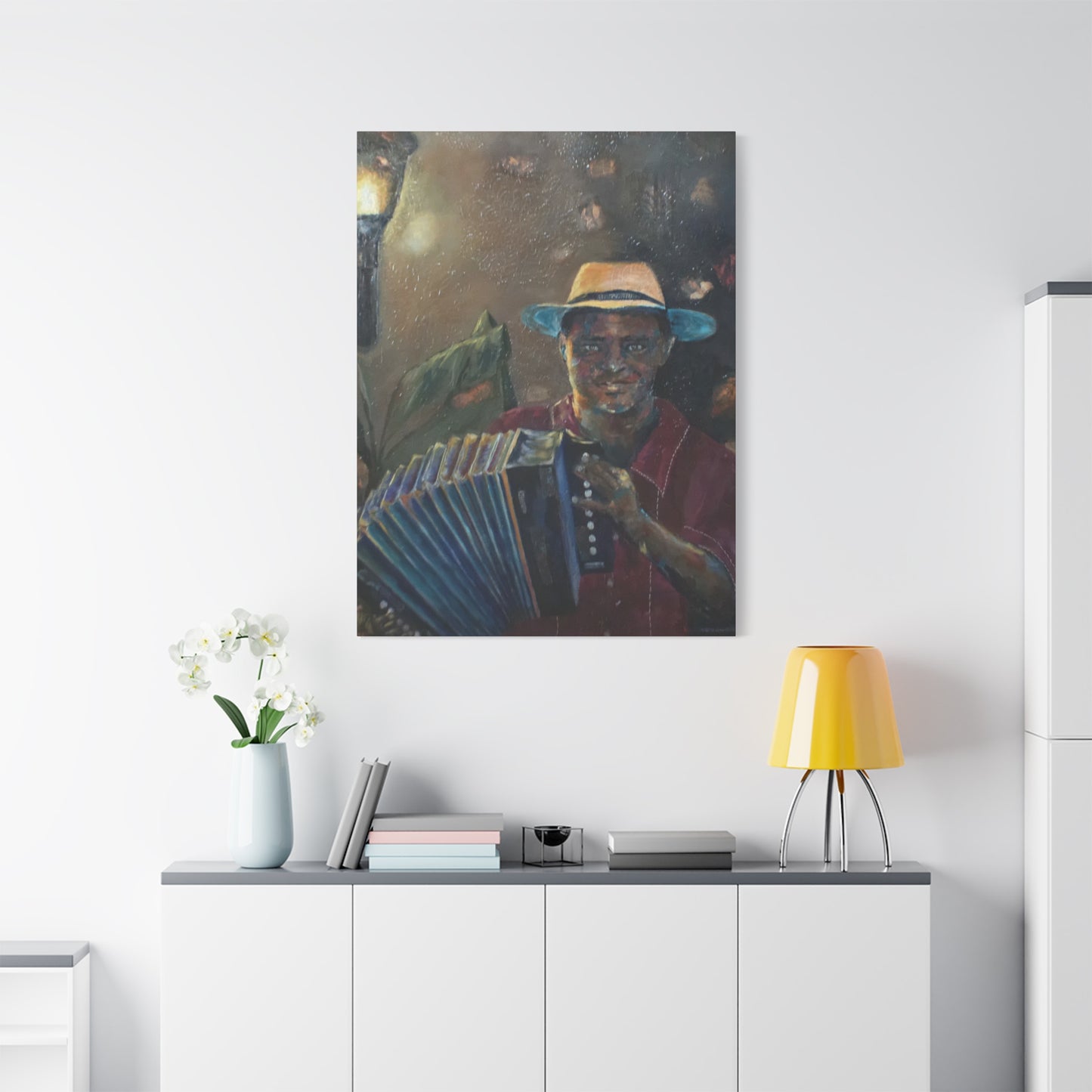 "Acordionista" Print on Matte Canvas - Merengue, Blues, Jazz Musician | Stretched 1.25" Wall Art