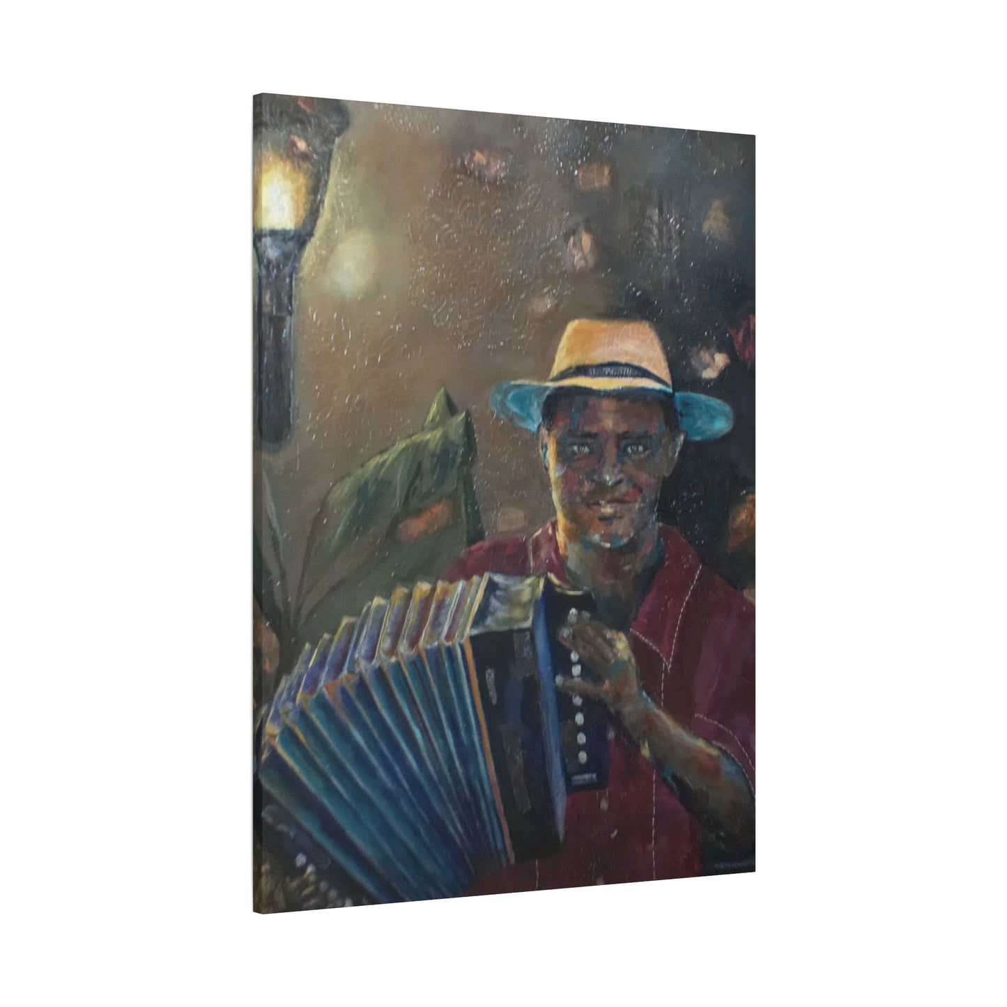 "Acordionista" Print on Matte Canvas - Merengue, Blues, Jazz Musician | Stretched 1.25" Wall Art
