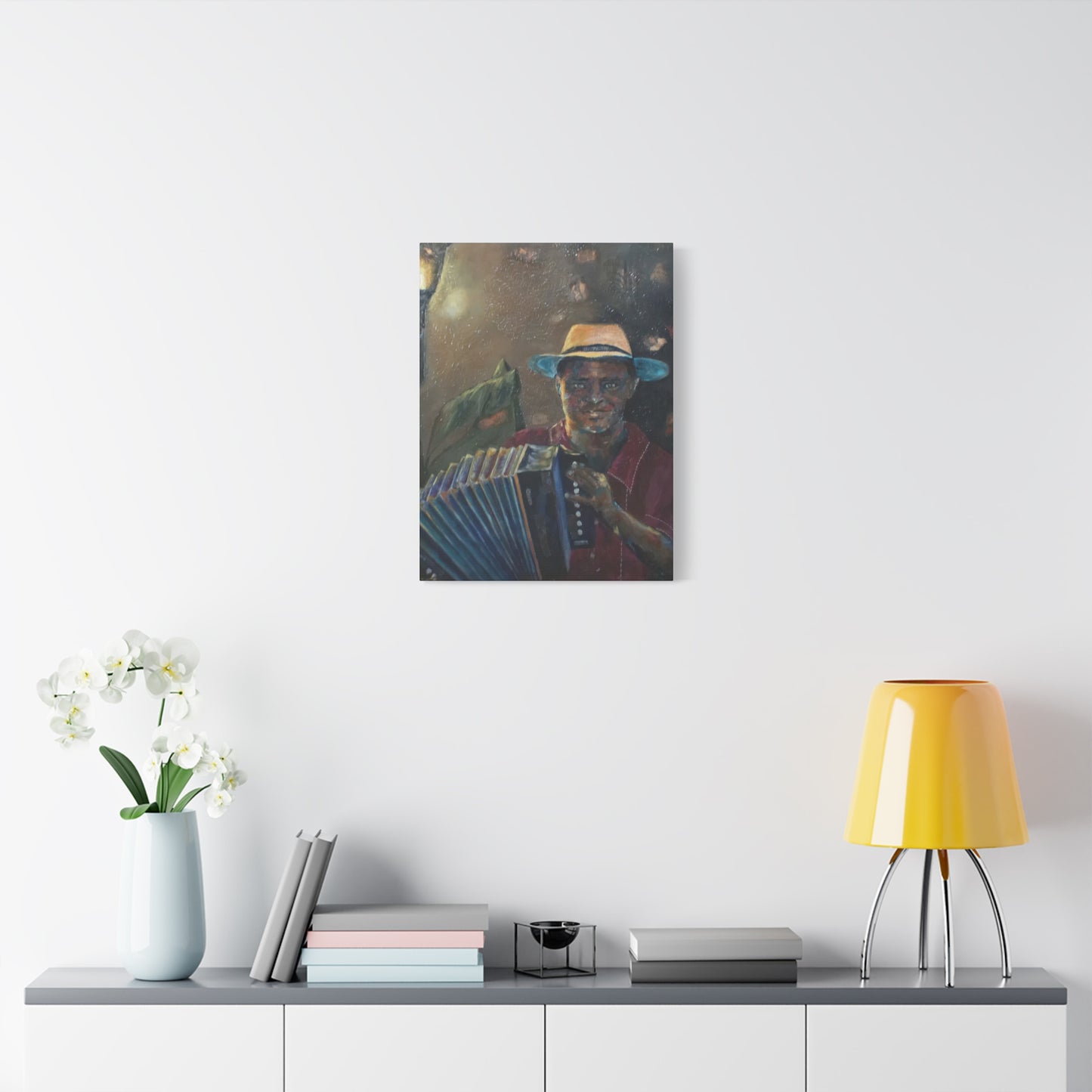 "Acordionista" Print on Matte Canvas - Merengue, Blues, Jazz Musician | Stretched 1.25" Wall Art
