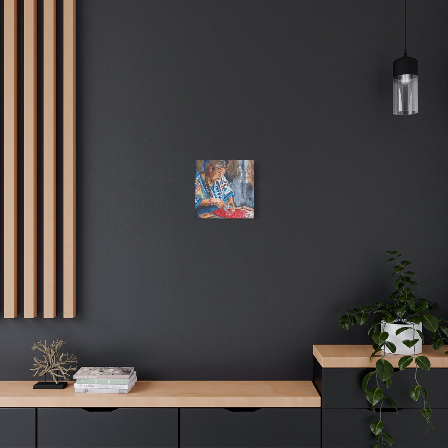 "Abuela's Kitchen" Print on Matte Canvas - Elder Woman Preparing Fruit | Stretched 1.25" Wall Art