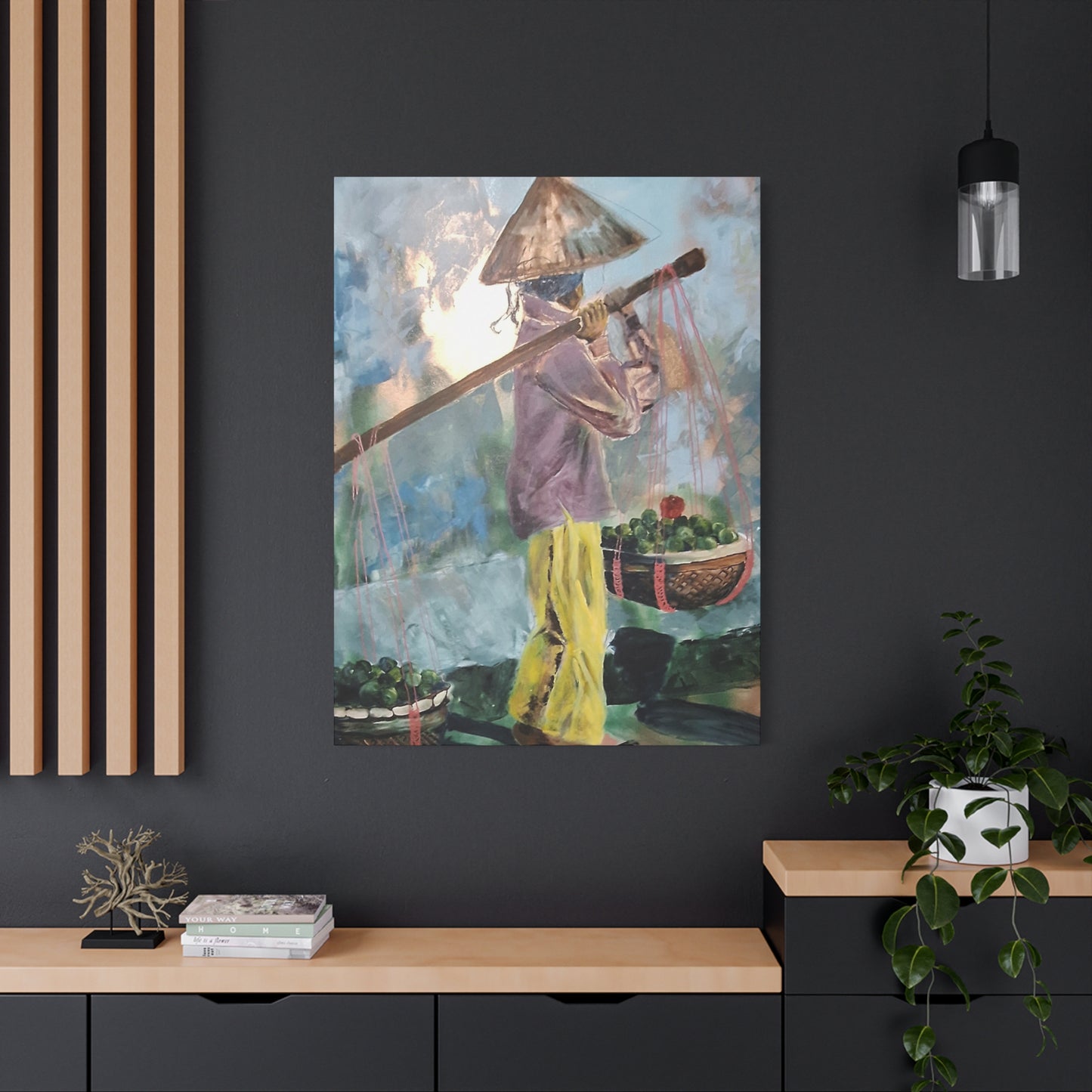 "Life Gave Her Lemons" Print on Matte Canvas - Asian Woman at the Market | Stretched 1.25" Wall Art