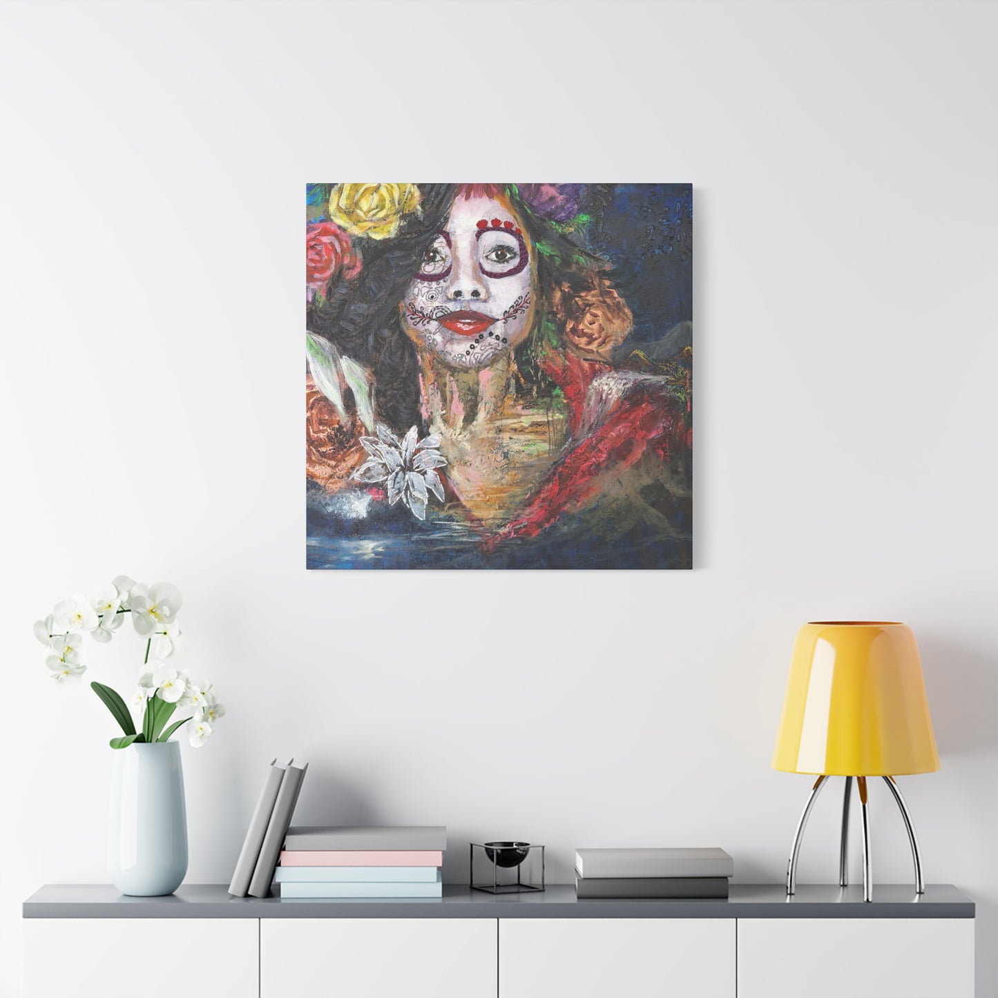 "Night Sugar" Print on Matte Canvas - Soulful Woman Sugarskull | Stretched 1.25" Wall Art