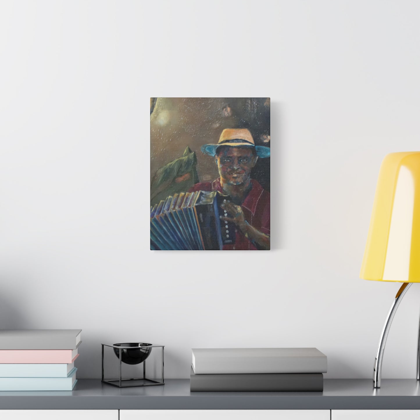 "Acordionista" Print on Matte Canvas - Merengue, Blues, Jazz Musician | Stretched 1.25" Wall Art