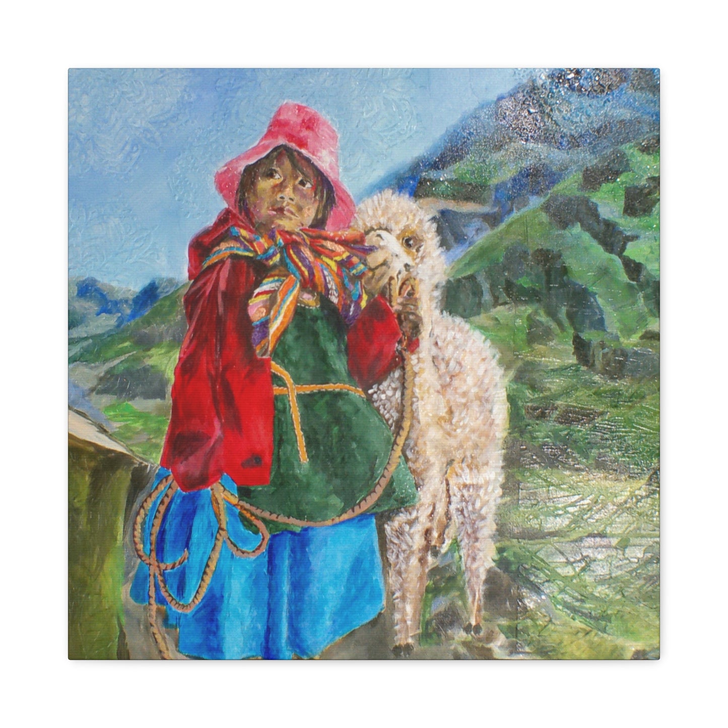 "Maria Had A Little Llama" Print on Matte Canvas - Child From The Andes | Stretched 1.25" Wall Art