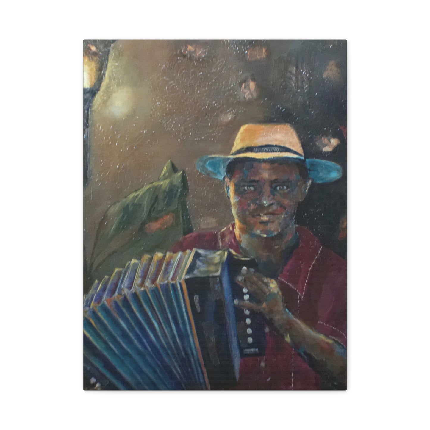 "Acordionista" Print on Matte Canvas - Merengue, Blues, Jazz Musician | Stretched 1.25" Wall Art