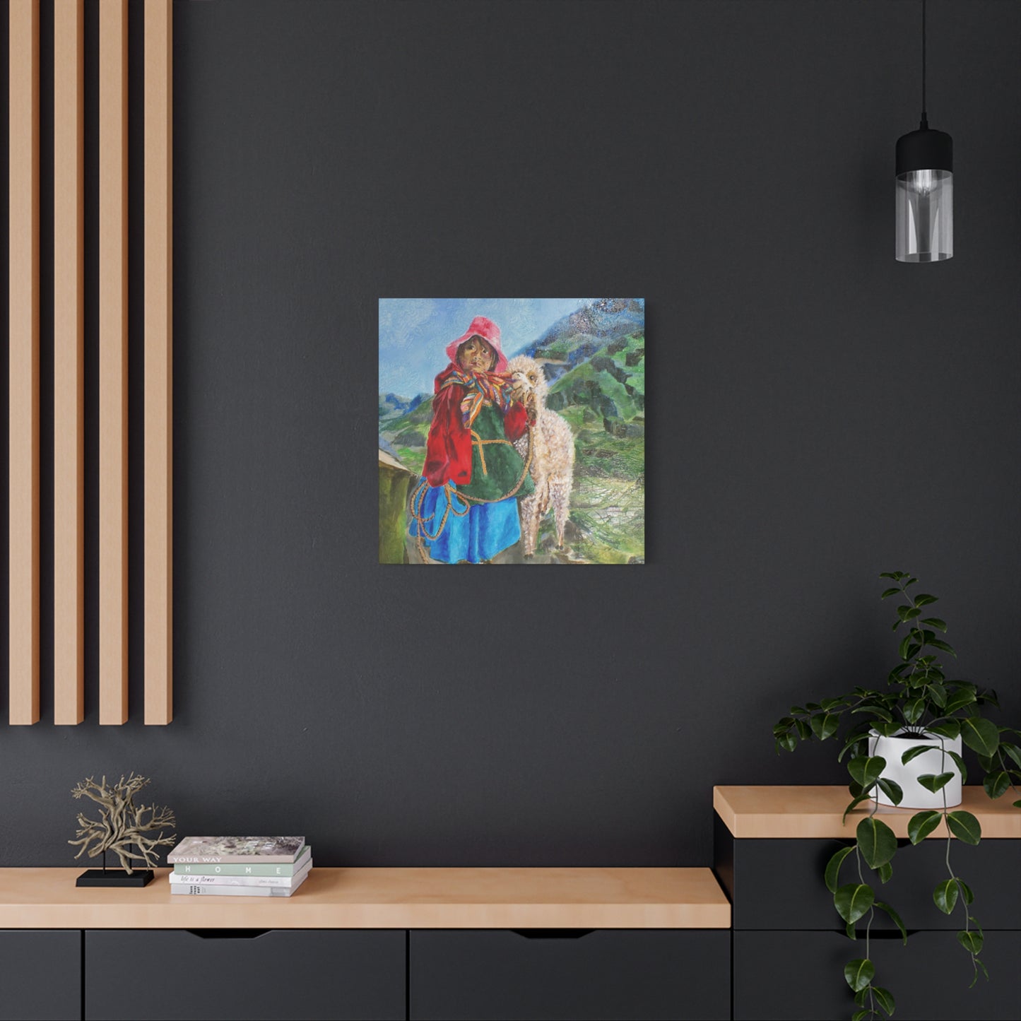 "Maria Had A Little Llama" Print on Matte Canvas - Child From The Andes | Stretched 1.25" Wall Art
