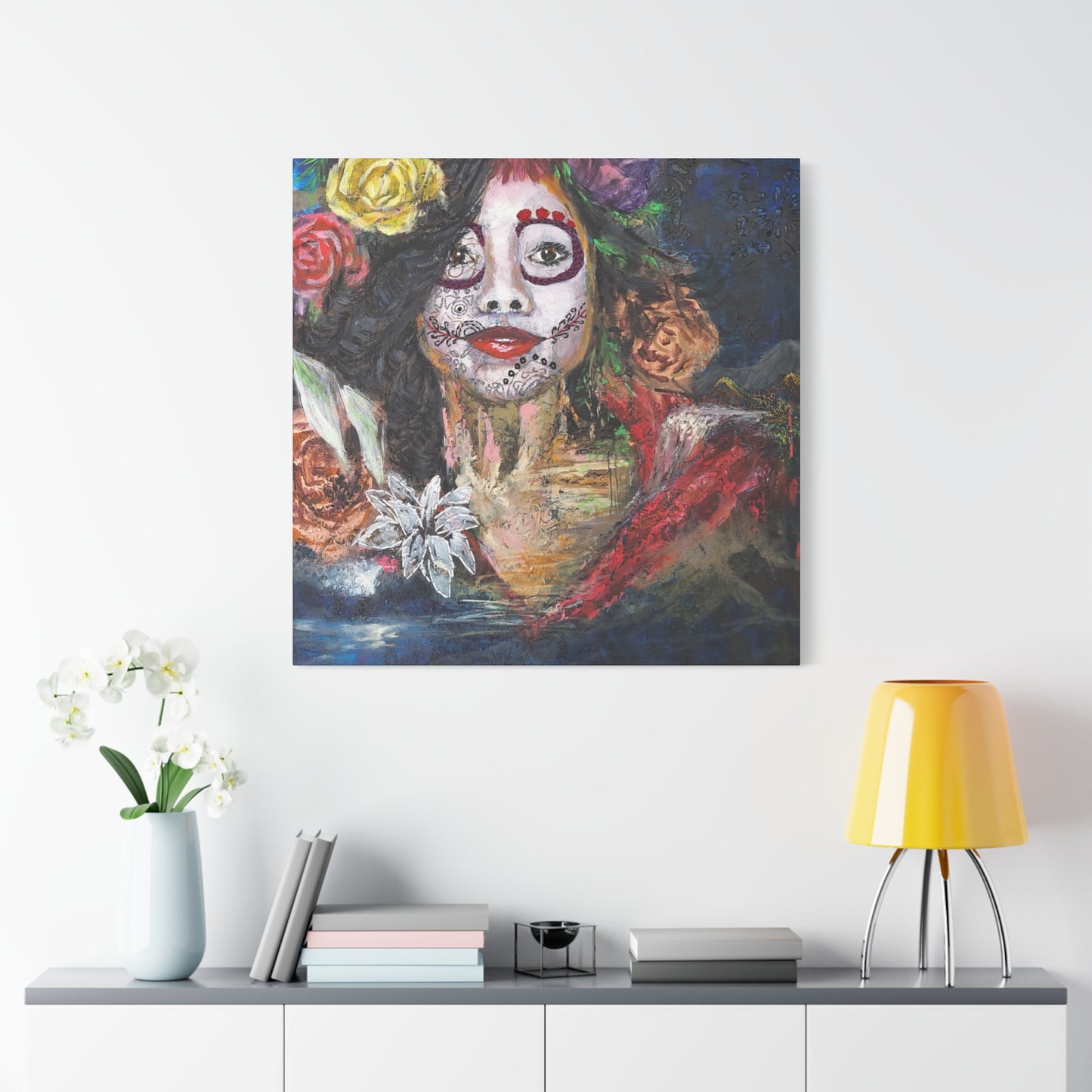 "Night Sugar" Print on Matte Canvas - Soulful Woman Sugarskull | Stretched 1.25" Wall Art