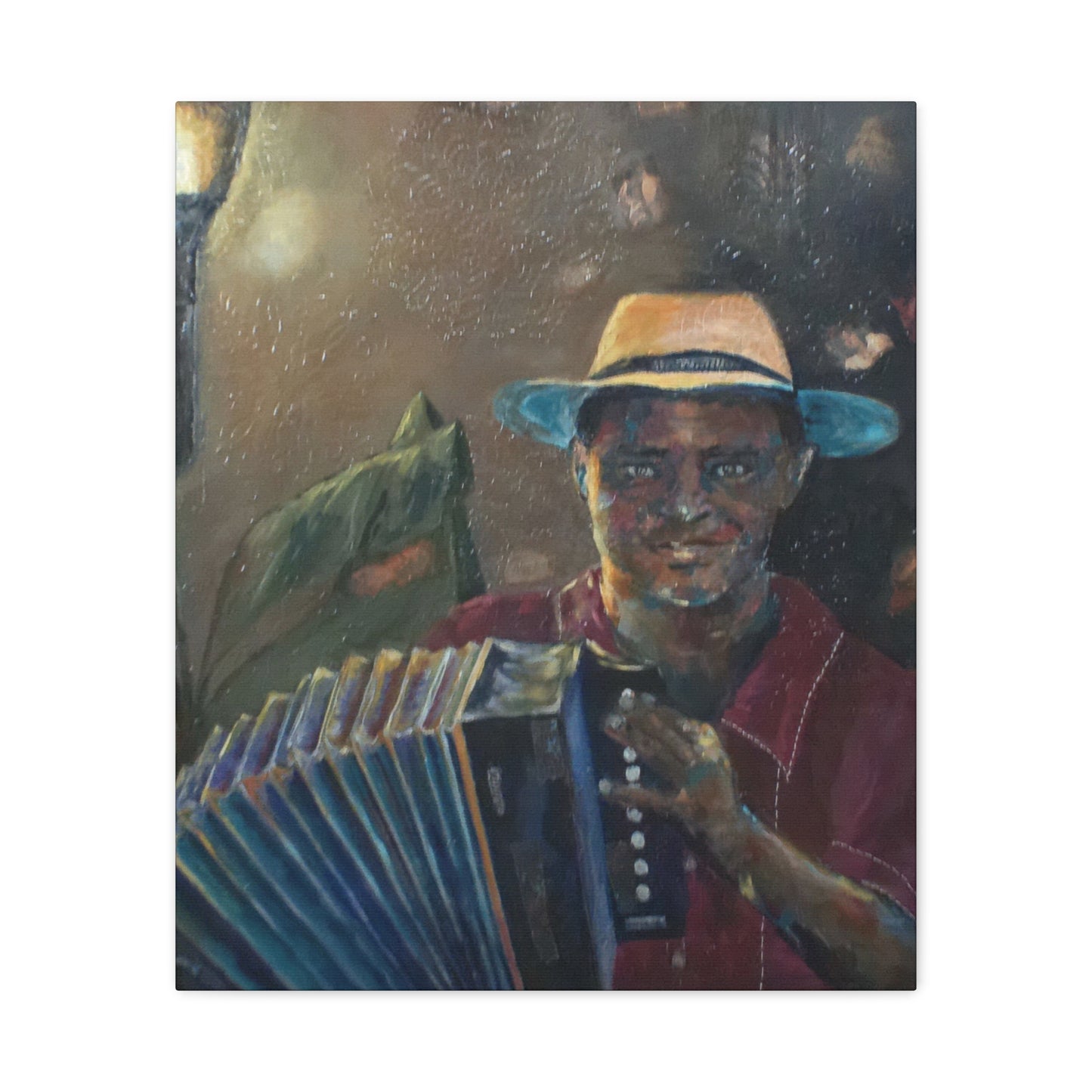 "Acordionista" Print on Matte Canvas - Merengue, Blues, Jazz Musician | Stretched 1.25" Wall Art