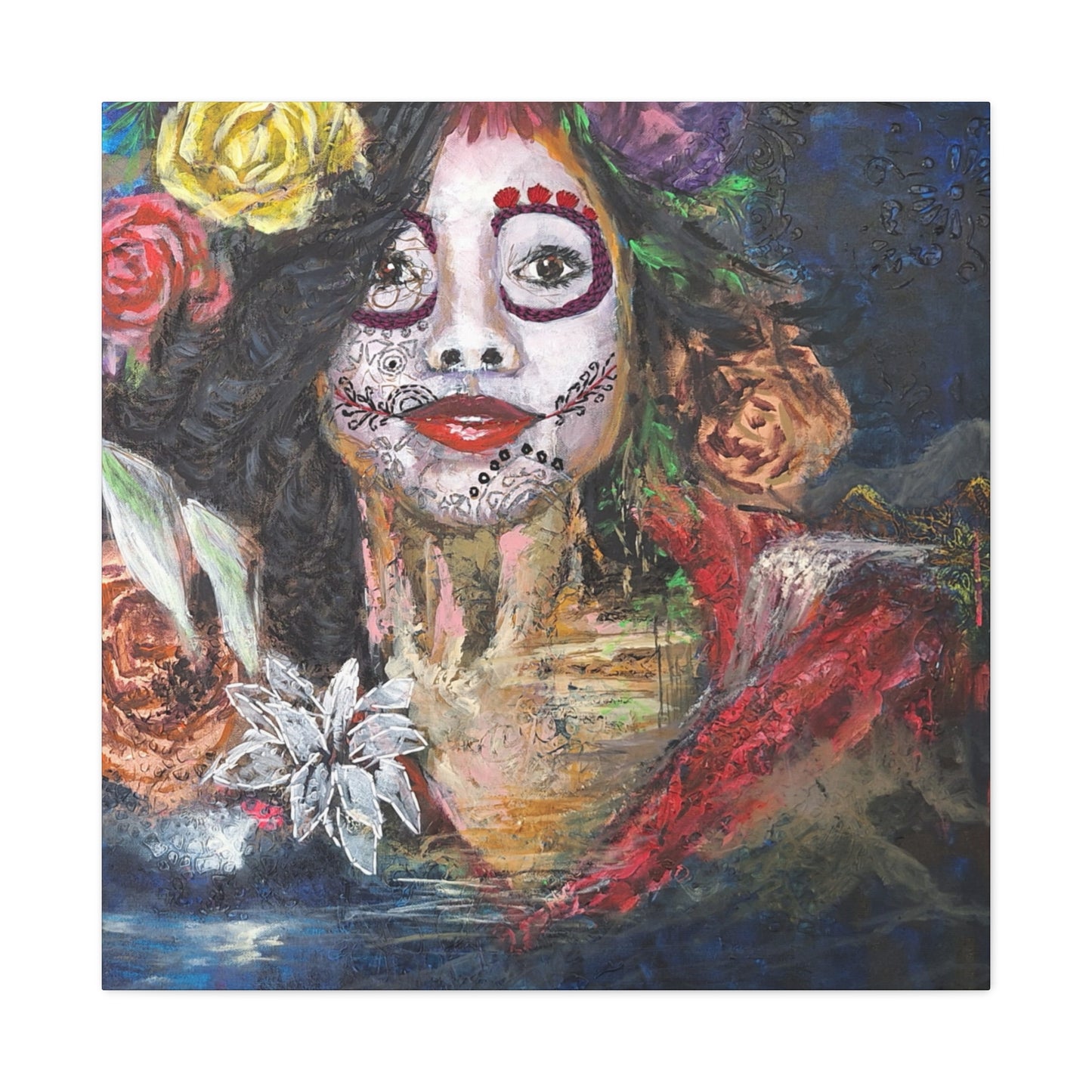 "Night Sugar" Print on Matte Canvas - Soulful Woman Sugarskull | Stretched 1.25" Wall Art