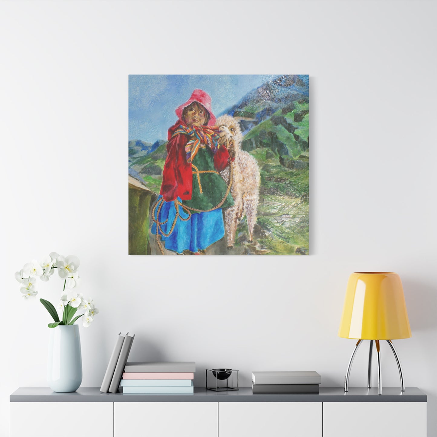 "Maria Had A Little Llama" Print on Matte Canvas - Child From The Andes | Stretched 1.25" Wall Art